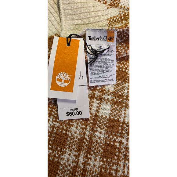 Timberland Scarf Buffalo Plaid Beige Off-White NEW 10" x 64" NWT - Picture 3 of 3